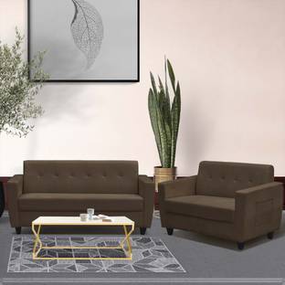 ARRA Remo Velvet Fabric Tufted Back 5 Seater Sofa Brown Color Fabric 3 + 2 Sofa Set