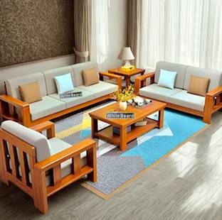 WhiteBeard Premium Sheesham Wood 6 Seater Sofa Set For Living Room/Office/Home/Guest Room/ Fabric 3 + 2 + 1 Sofa Set