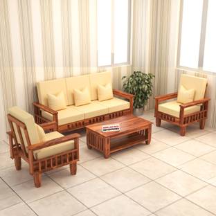 Shree Jeen Mata Enterprises KUBER Design Solid Wood Five Seater Sofa Set With Center Table & 'DERBY' Fabric| Fabric 3 + 1 + 1 Sofa Set