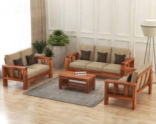 HDWOOD Solid Sheesham Wood For Living Room/ Office/ Guest Room Fabric 3 + 2 + 2 Sofa Set