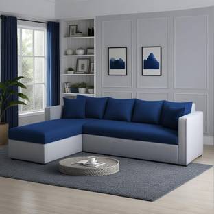 LIVEWELL Premium Quality Velvet LHS Velvet Fabric 3 + 2 + 1 Sofa Set