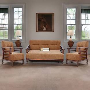 Kendalwood Furniture Solid Wood 5 Seater Wooden Sofa set for living Room Furniture Fabric 3 + 1 + 1 Sofa Set
