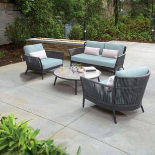 BRISHI Braid & Rope 4 Seater Outdoor/Balcony Sofa Set with Cushion and Center Table Fabric 2 + 1 + 1 Sofa Set