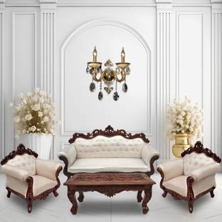 W.S.HANDICRAFTS Sofa set Solid wood (Sheesham) in carving design Filling Material- Foam Fabric 3 + 1 + 1 Sofa Set