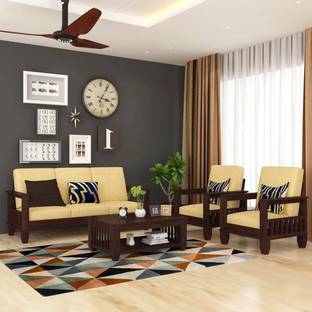 Taskwood Furniture Solid Sheesham Wood With Center Table For Living Room Fabric 3 + 1 + 1 Sofa Set