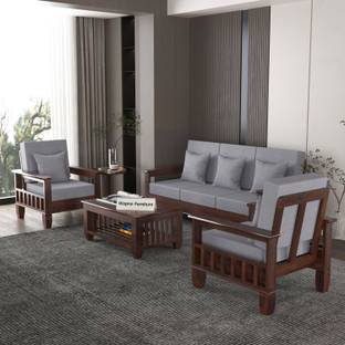 Wopno Furniture Pure Sheesham Wooden 5 Seater Sofa for Living Room and Home & Office Fabric 3 + 1 + 1 Sofa Set