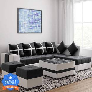 Kendalwood Furniture 8 Seater Sofa, 2 Ottoman, 6 pillow With Coffee Table Fabric 3 + 2 + 2 + 1 Sofa Set