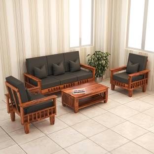 Shree Jeen Mata Enterprises KUBER Design Sheesham Wood Five Seater Sofa Set With 'DERBY' Fabric Cushion | Fabric 3 + 1 + 1 Sofa Set