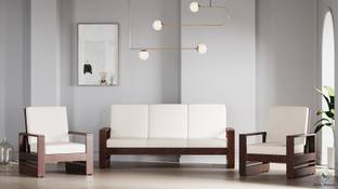 Allie Wood Rosewood (Sheesham) Fabric 3 + 1 + 1 Sofa Set