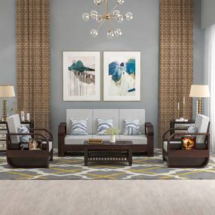 Douceur Furnitures Solid Sheesham Wood For Living Room, Office, Café, Fabric 3 + 1 + 1 Sofa Set