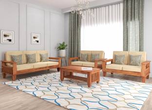 saamenia furnitures Solid Sheesham Wood Seven Seater Sofa Set With Center Table For Living Room Fabric 3 + 2 + 2 Sofa Set