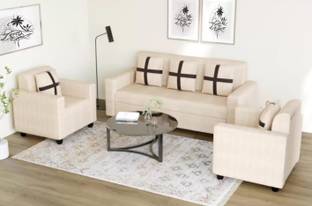 TAKELWOOD 5 SEATER SOFA SET LIGHT CREAM Fabric 3 + 1 + 1 Sofa Set
