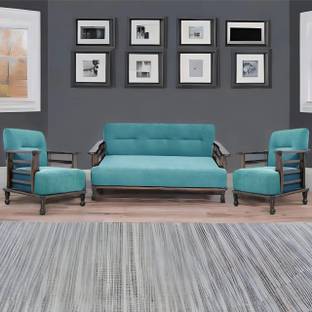 HDWOOD Solid Sheesham Wood Five Seater Sofa Set For Living Room/ Office/ Hotel/ Café. Fabric 3 + 1 + 1 Sofa Set