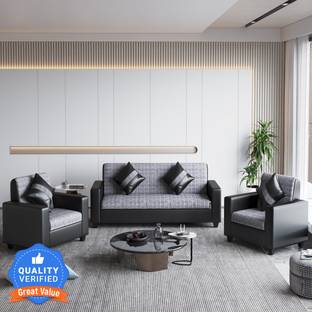 Flipkart Perfect Homes Crete Leatherette and Fabric 3 + 1 + 1 Sofa Set