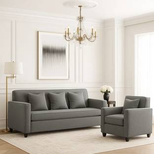 WAKESURE Premium Quality Jute Fabric 3 + 1 Sofa Set
