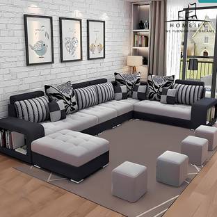 Homeify Carlo Fabric with 4-Puffy Convertible for Living Room Fabric 3 + 3 + 2 + 2 Sofa Set