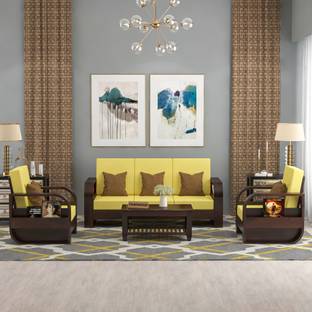 Taskwood Furniture Solid Sheesham Wood With Coffee Table For Living Room. Fabric 3 + 1 + 1 Sofa Set