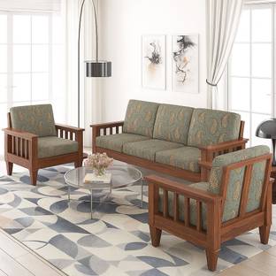 Kendalwood Furniture Solid Wood 5 Seater Wooden Sofa set for living Room Furniture Fabric 3 + 1 + 1 Sofa Set