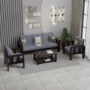 DRYLC FURNITURE Solid Sheesham Wood 5 Seater Sofa Set Included Coffee Table For Living Room | Fabric 3 + 1 + 1 Sofa Set