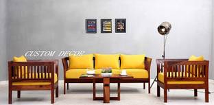 Custom Decor Sheesham Wood Fabric 3 + 1 + 1 Sofa Set