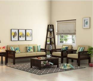 VARSHA FURNITURE Solid Sheesham Wood Premium Quality 5 Seater Sofa Set For Living Room Furniture Fabric 3 + 1 + 1 Sofa Set