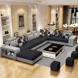 Homeify Carlo Fabric with 4-Puffy Convertible for Living Room Fabric 3 + 2 + 2 + 1 Sofa Set
