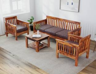 Allie Wood Rosewood (Sheesham) Fabric 3 + 1 + 1 Sofa Set