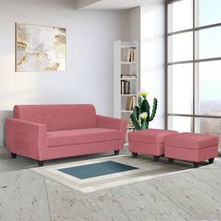 ARRA Remo 3 Seater Sofa with Two Ottoman Fabric 3 + 1 + 1 Sofa Set