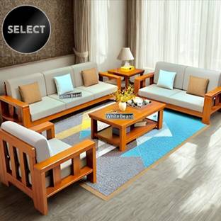 WhiteBeard Premium Sheesham Wood 6 Seater Sofa Set For Living Room/Office/Home/Guest Room/ Fabric 3 + 2 + 1 Sofa Set