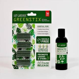 lazy gardener Plant Food Combo Greenstix 16 + Growth Boost 100Ml Potting Mixture