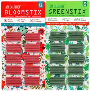 lazy gardener Plant Food Sticks Trial Pack: 1 GreenStix + 1 BloomStix (Essential Nutrition & Bloom-Booster) Fertilizer