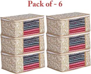 STORAZE Set of 6 Printed Non Woven Fabric Saree Cover/Clothes Organiser For Wardrobe Set Polyester Laundry Bag