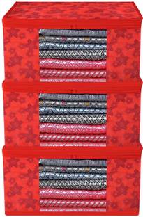 Viskri Set of 3 Non Woven Saree/Clothes Cover bag (Red) Polyester Laundry Bag
