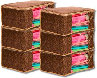 Viskri VK Non Woven Saree/Clothes Cover Bag Set Of (Brown) 6