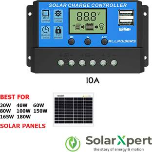 SolarXpert Solar Xpert 10A 12V/24V Solar Panel Charger Controller Dual USB LCD Display PWM Solar Charge Controller