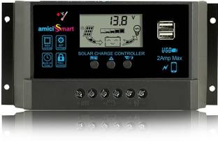 amiciSmart 50A, Intelligent Battery Regulator for Solar Panel LCD Display with USB Port 12V/24V PWM Solar Charge Controller