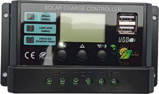 sunkart Solar Charger Controller 10A, Intelligent Battery Regulator for Solar Panel LCD Display with Dual USB Port PWM Solar Charge Controller