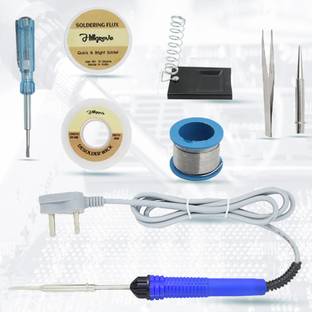 Hillgrove 8in1 Basic 25W Soldering Iron Kit with 5 Meter Solder Wire, Flux, Stand, Tester, Bit, Tweezer, Wick 25 W Simple