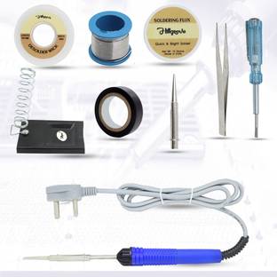 Hillgrove 9in1 Basic 25W Soldering Iron Kit with 5 Meter Solder Wire, Flux, Tester, Tape, Stand, Bit, Wick 25 W Simple
