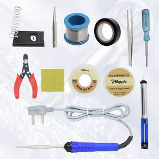 Hillgrove 12in1 Basic Complete 25W Soldering Iron Kit with 5 Meter Solder Wire, Scrub, Pump, Cutter, Tester, Tweezer, Tape, Bit, Flux, Wick 25 W Simple
