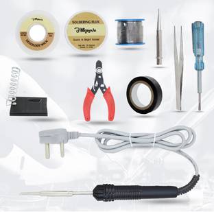 Hillgrove 10In1 Basic Complete 30W Soldering Iron Kit with 5 Meter Solder Wire, Cutter, Stand, Flux, Bit, Tape, Tester, Tweezer, Wick 30 W Simple