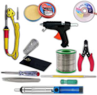 Gilhot 25W Soldering Iron. Desoldering Wick, Solder Wire, Soldering Paste, Paste Flux, Cutter, 2IN1 Screw Driver, Tester, Pump, Tweezer, Bit, 20W Glue Gun Combo 25 W Simple