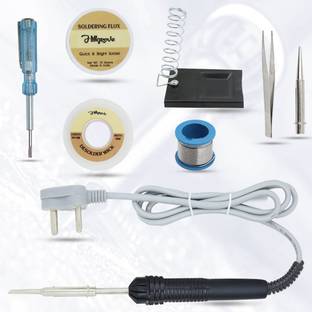 Hillgrove 8In1 Basic Complete 30W Soldering Iron Kit with 5 Meter Solder Wire, Stand, Flux, Bit, Tester, Tweezer, Wick 30 W Simple