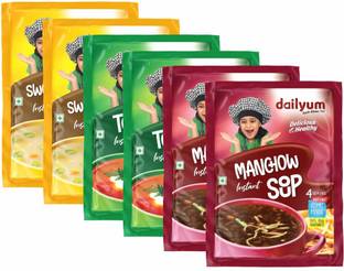 dailyum Soup Combo|2 Manchow 50g|2 Tomato 50g|2 SweetCorn 50g|Natural|No-MSG