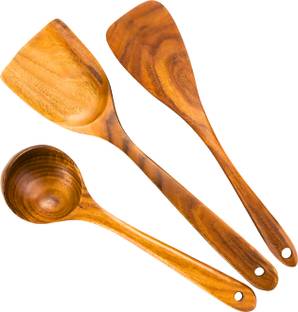 Flipkart SmartBuy Wooden Spoons for Cooking, Kitchen Utensils Set, Spatula for Baking, Non Stick Wooden Spatula