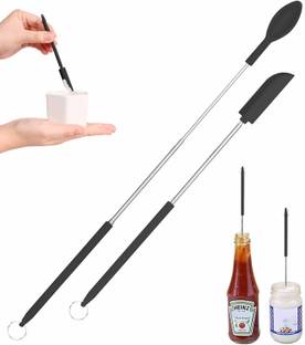 TGOPIT Mini Silicone Telescopic Spatula with Spoon, 2PCS Jar Scraper Set Rubber Spatula