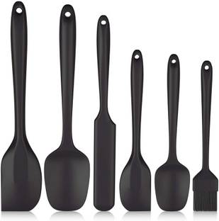 ZUCLLIN Heat-Resistant Baking Spoon Spatula - Seamless One-Piece Design Easy to Clean Non-Stick Silicone Rubber with Stainless Steel Core (Black) Non-Stick Spatula