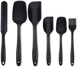 ZUCLLIN Heat-Resistant Rubber Baking Spoons/Brush Seamless One-Piece Design Nonstick Dishwasher Safe Kitchen Utensil Set (BLACK) Non-Stick Spatula