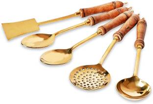 Karigar Creations Brass Non Stick Cooking & Serving Kitchen Tools Spoon Spatulla Ladle Salad Set Non-Stick Spatula