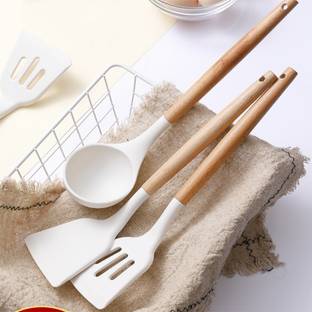 Ginoya Brothers Cooking Spatulas and Spoons, 3 Pack Heat Resistant Silicone Cooking Utensils Set Non-Stick Spatula